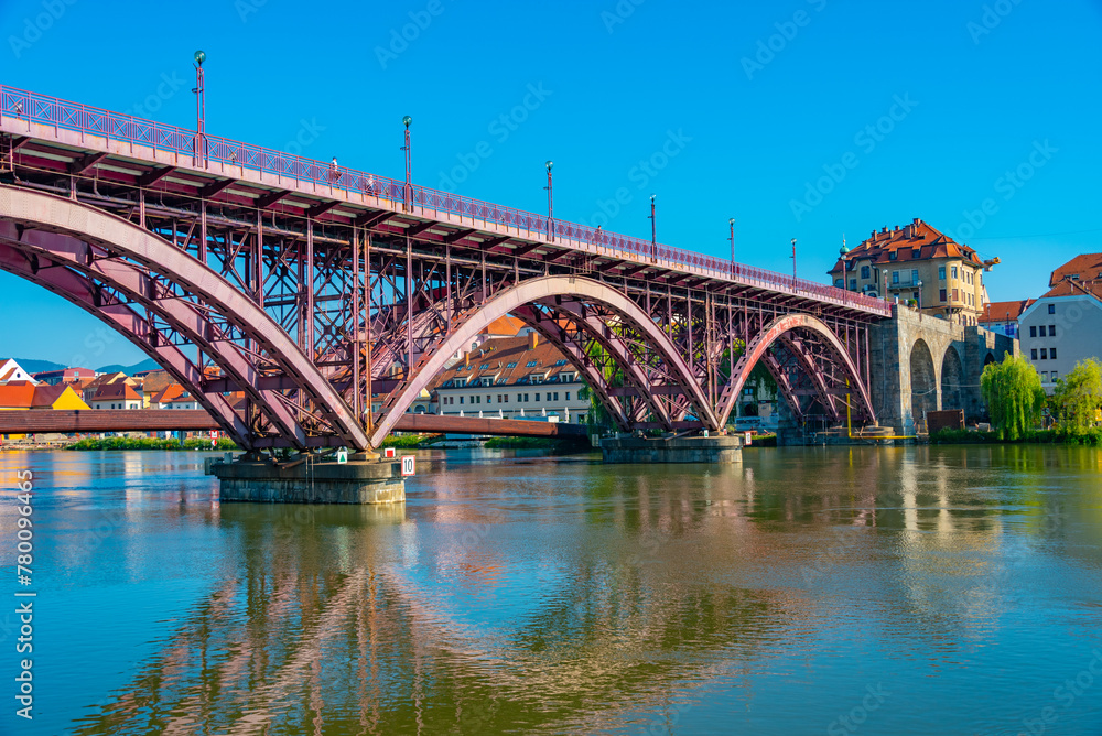 Naklejka premium Bridge over Drava river in Maribor, Slovenia