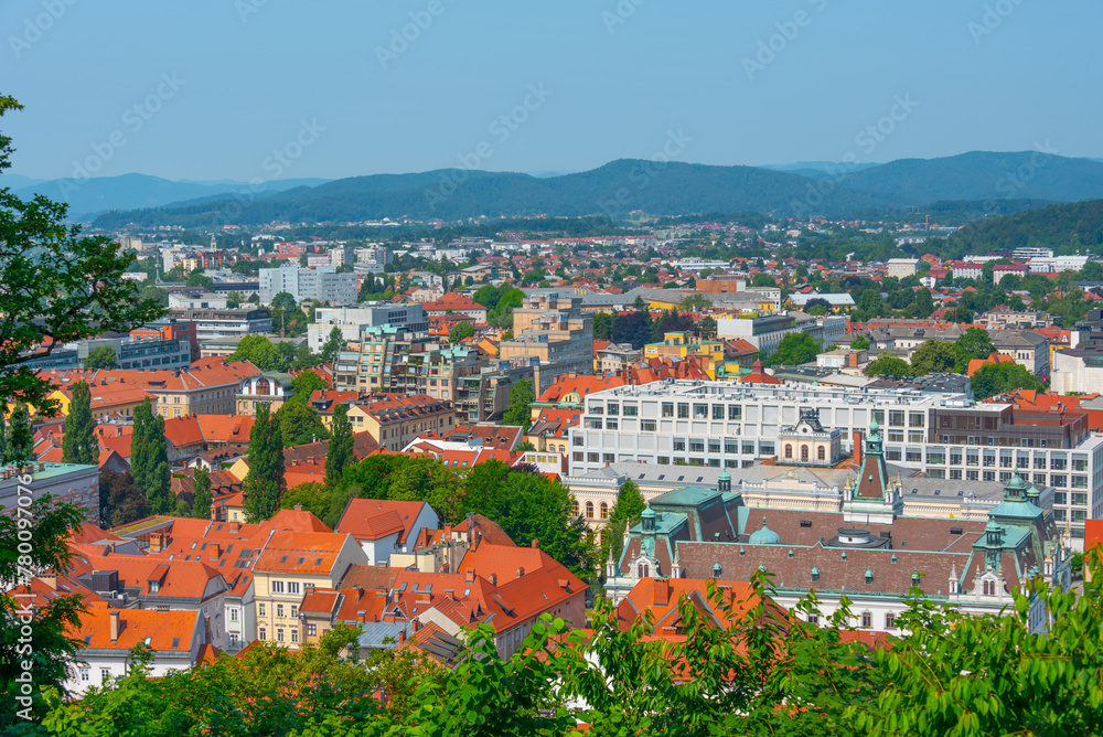 Obraz premium Aerial view of the Slovenian capital Ljubljana