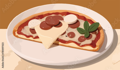 Sizzling Sausage Sensation. Delectable Pizza Delight. Vector Illustration.