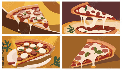 Sizzling Sausage Sensation. Delectable Pizza Delight. Vector Illustration.