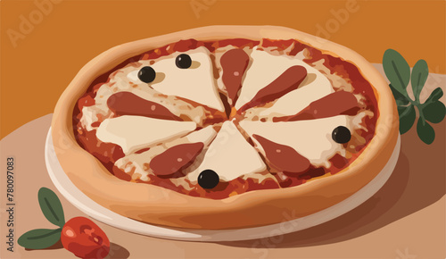 Sizzling Sausage Sensation. Delectable Pizza Delight. Vector Illustration.