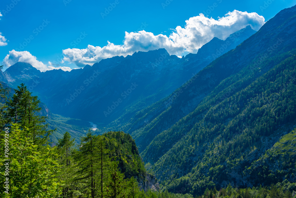 Obraz premium View over the Triglav national park from Supca viewpoint in Slovenia
