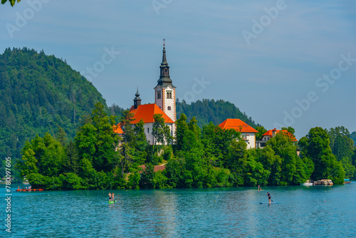 Assumption of Maria church at lake Bled in Slovenia photo