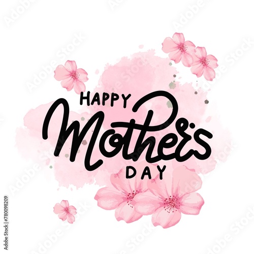 Mother's day greeting card. Vector banner. happy mother day card. calligraphy text on pink flowers background. . © Muhammad