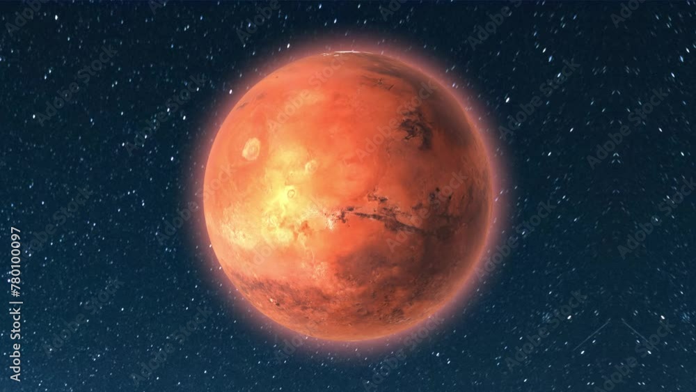 Mars planet in space with Stars background, glowing mars planet in the space