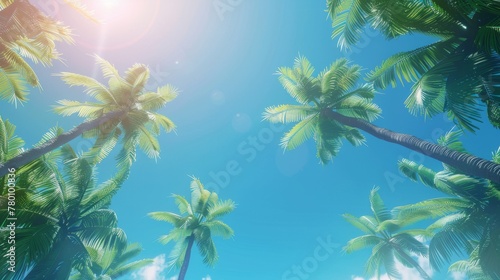 Low angle view of tropical palm trees over clear blue sky generative ai © ThisDesign