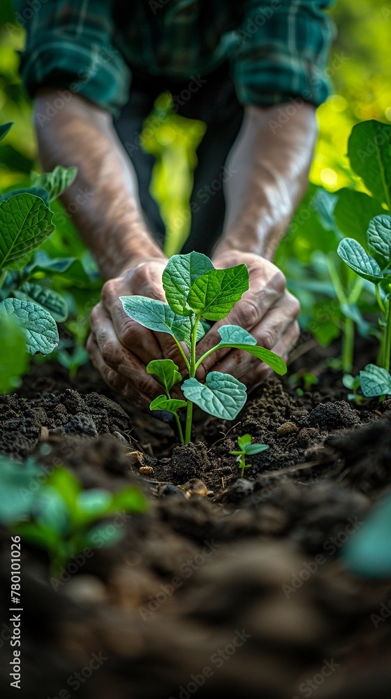A farmer using sustainable agricultural practices to enhance soil carbon sequestration. A farmer using sustainable agricultural practices to enhance soil carbon sequestration.