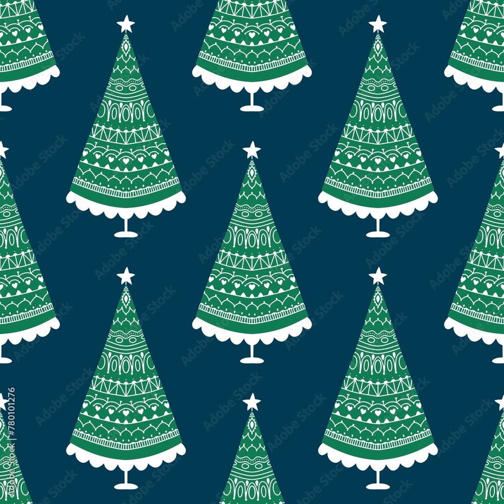 Watercolor Christmas tree seamless new year pattern for wrapping paper and fabrics and party accessories