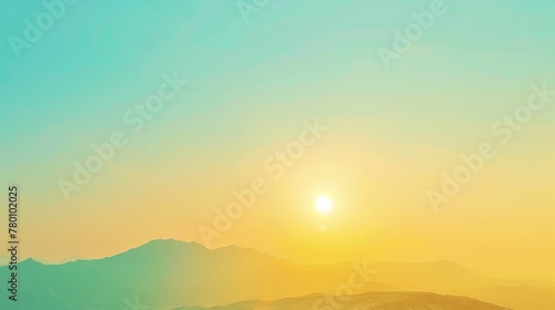 sunset sky, sunrise with yellow and blue sky, romantic natural landscape generative ai