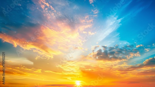 sunset sky  sunrise with yellow and blue sky  romantic natural landscape generative ai