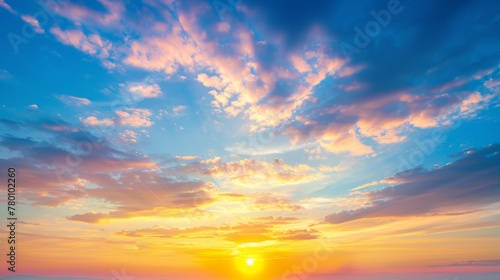 sunset sky, sunrise with yellow and blue sky, romantic natural landscape generative ai © ThisDesign