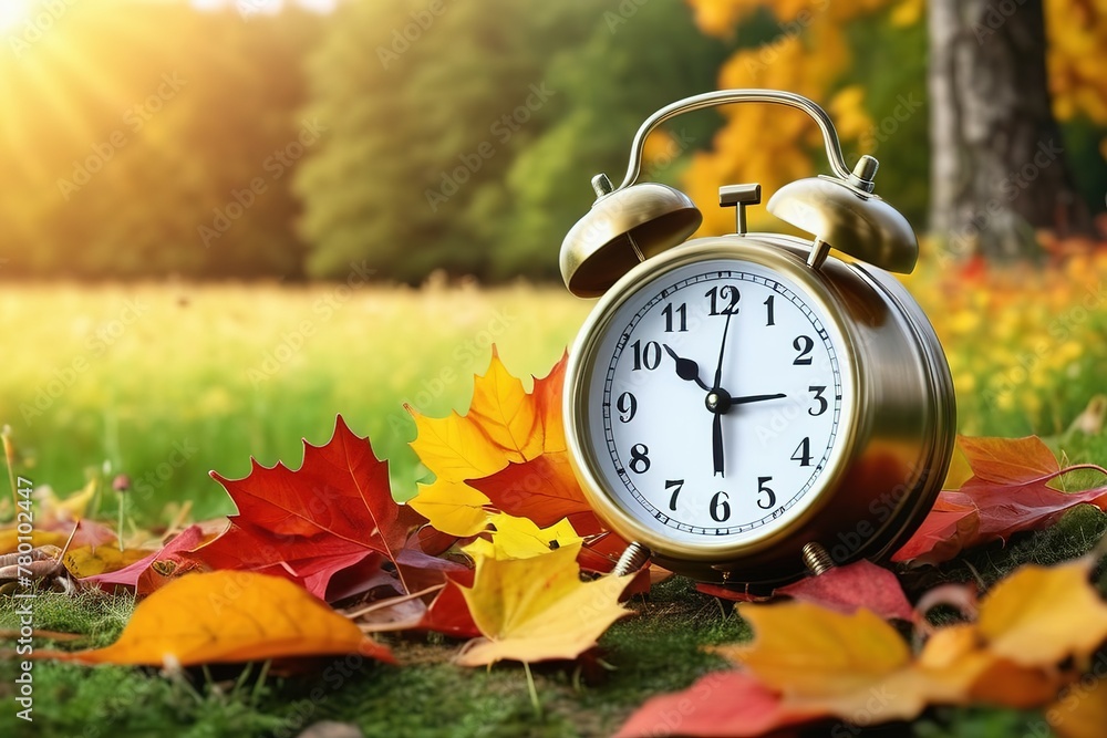 Spring forward. Time change in spring. Clock turn forward one hour in