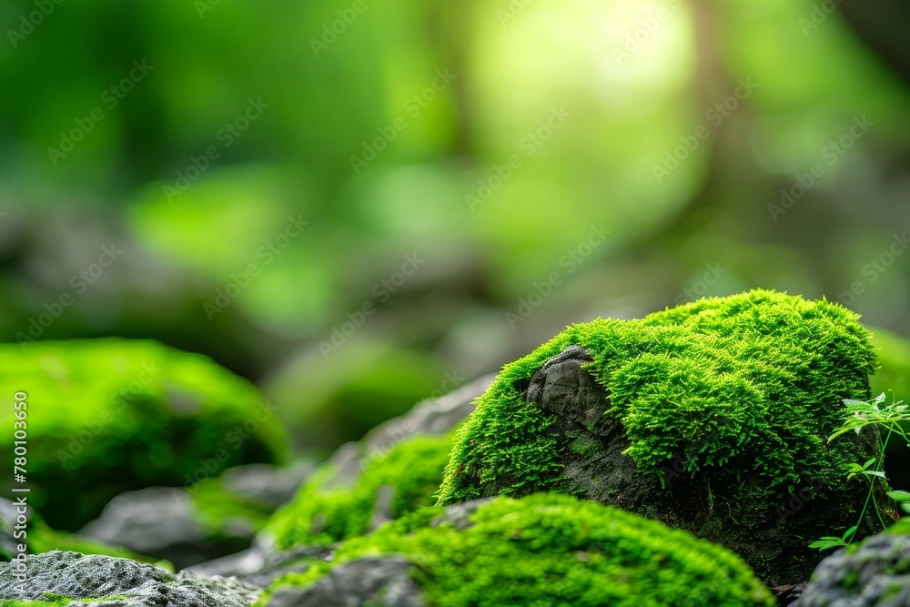 Beautiful Bright Green moss grown up cover the rough stones and on the floor in the forest. Show with macro view. Rocks full of the moss texture in nature for wallpaper. soft focus. Beautiful Bright Green moss grown up cover the rough stones and on the floor in the forest. Show with macro view. Rocks full of the moss texture in nature for wallpaper. soft focus.