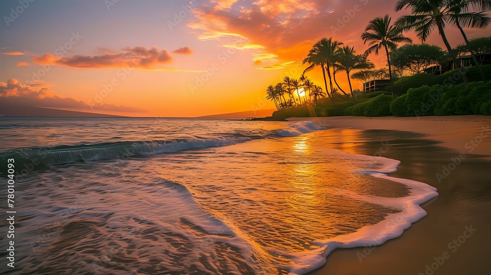 Serene Sunset Beach Paradise./n