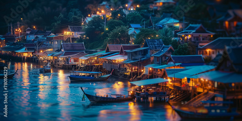 Thai fishing village at night