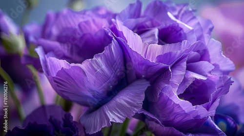 Here's a close-up photo of some violet eustoma flowers. It's a really detailed shot, showing them up close photo