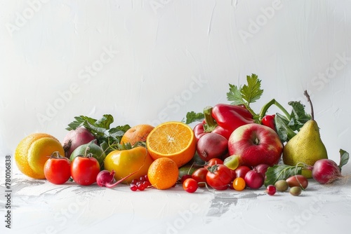 Colorful Fruits and Vegetables on White Background.