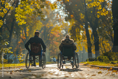 Couple in Wheelchairs on Road