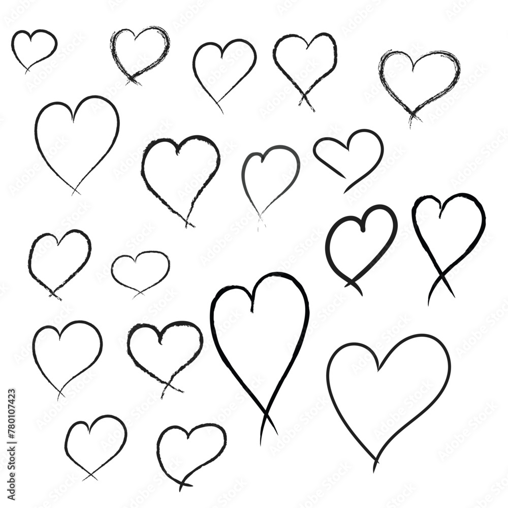 hearts set hand drawn with brush vector