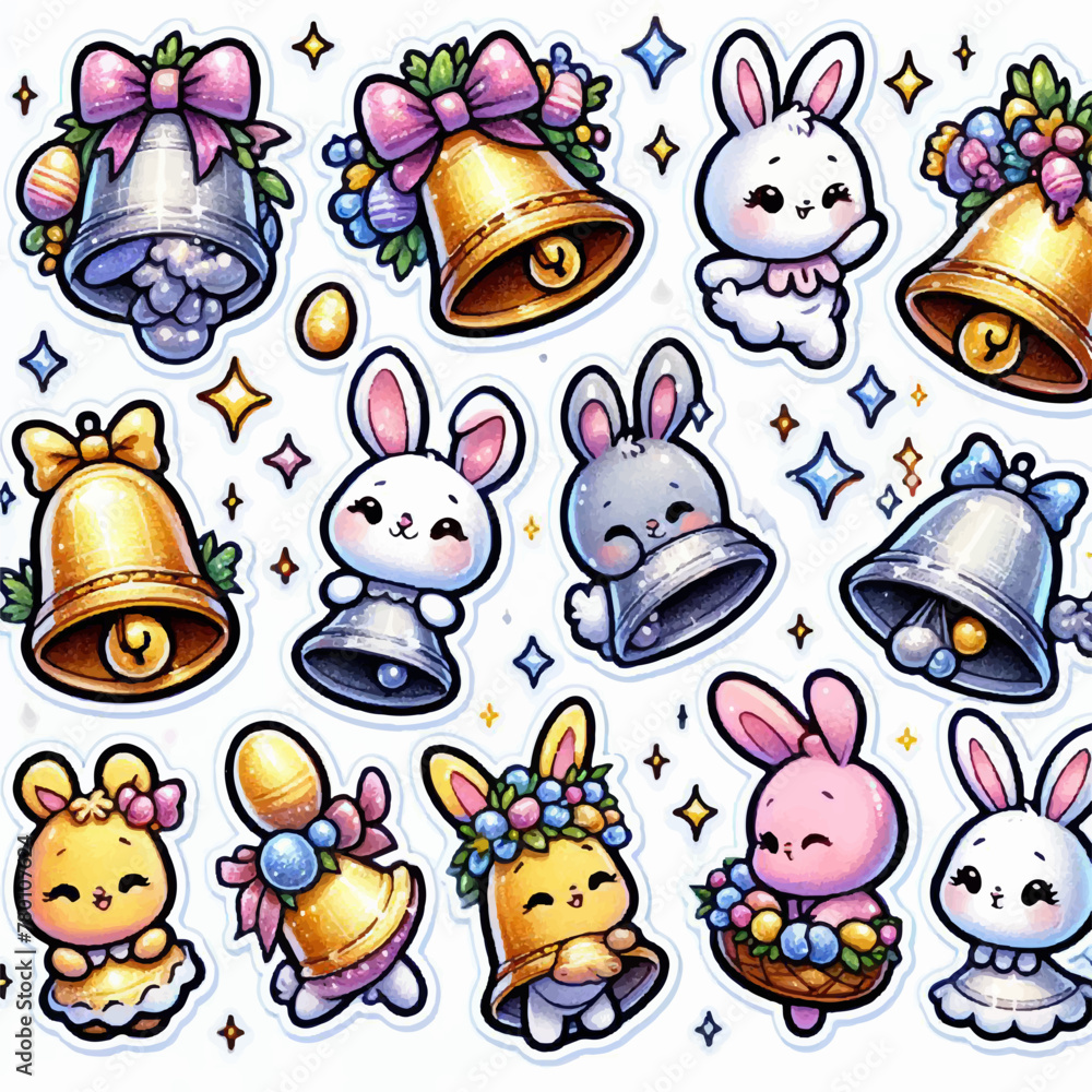 cute easter stickers with bells cute easter stickers with bells