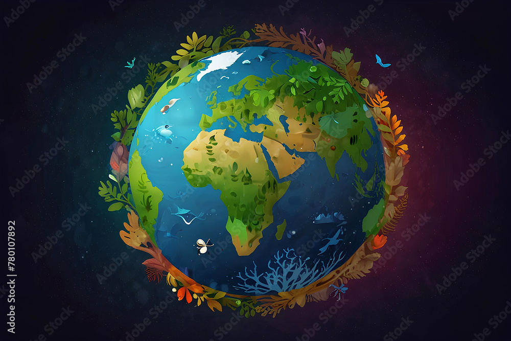 Invest in our planet. Earth day 2023 concept background. Ecology concept. Design with globe map drawing and leaves isolated on white background. Invest in our planet. Earth day 2023 concept background. Ecology concept. Design with globe map drawing and leaves isolated on white background.