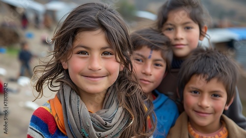 children of chile, A group of cheerful children with smiling faces posing outdoors in casual clothing, showcasing youthful joy and friendship. 