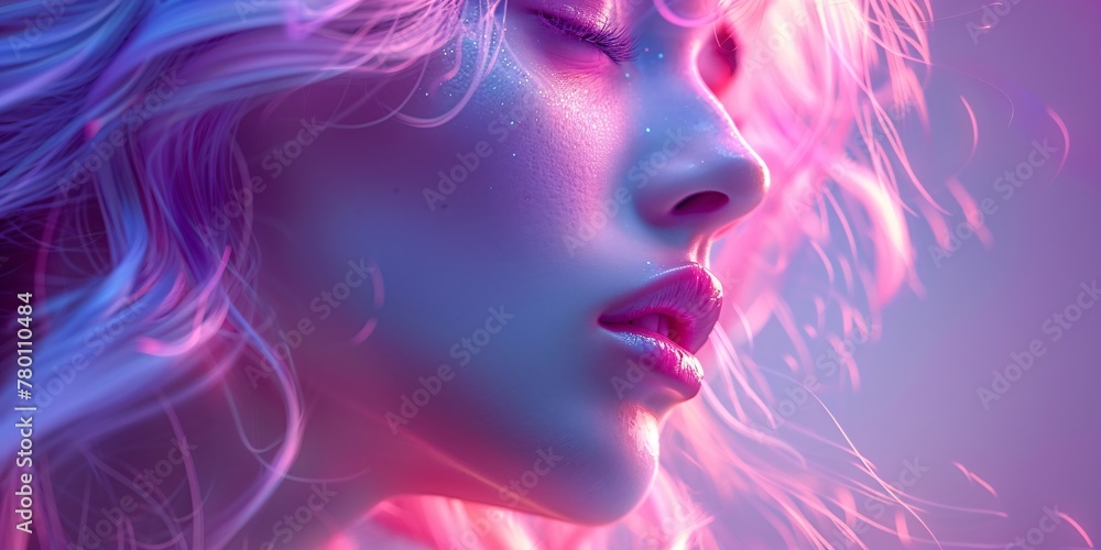 close up portrait of a beautiful woman with violet hair