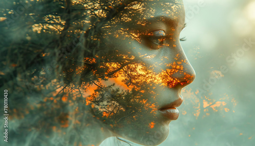 Serene nature double exposure portrait