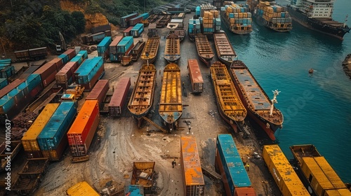 Container Cargo freight train for Business logistics concept, Air cargo trucking, Rail transportation and maritime shipping photo