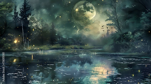 Moonlit Magic on Still Waters./n