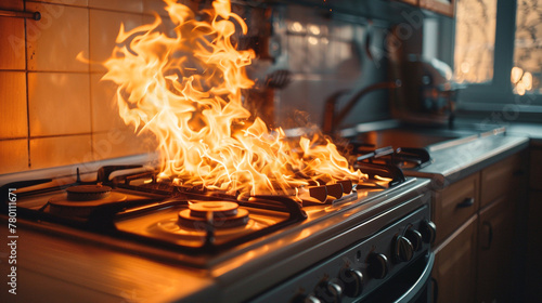 the kitchen is on fire. fire on the stove. © Lucianastudio
