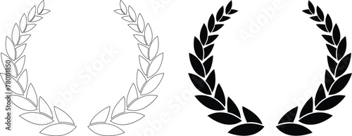 Laurel Wreaths icon in flat, line set. circular laurel foliate, wheat and oak wreaths depicting an award, achievement, heraldry, nobility .Collection of Emblem floral greek branch Vector apps, web photo