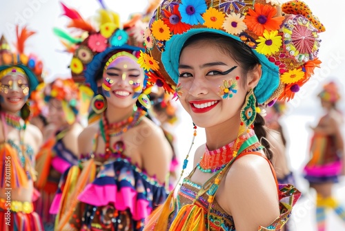 Cultural Girl Parade  Vibrant Celebration Against White Backdrop       