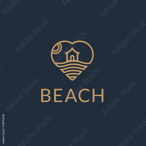 The beach logo with sea wave and sunrise vector design minimal and unique logo symbol