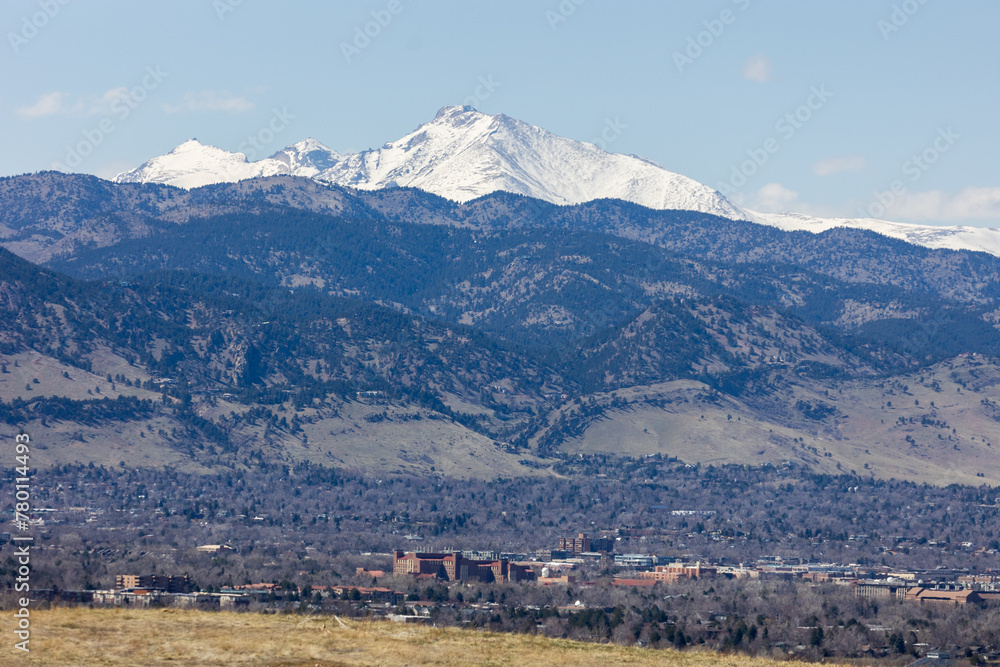 City of Boulder Colorado Landscape Spring, Snow, Town, College, CU Boulder