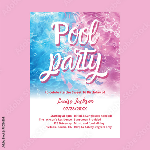 Pool Party Sweet 16th Invitation