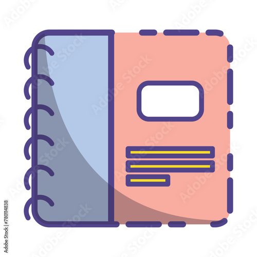 Icono de cuaderno rosa pastel colores tiernos,regreso al colegio,Ilustración vectorial con línea delgada,vector aislado sobre fondo blanco.  De vuelta a la escuela. Material para escribir
