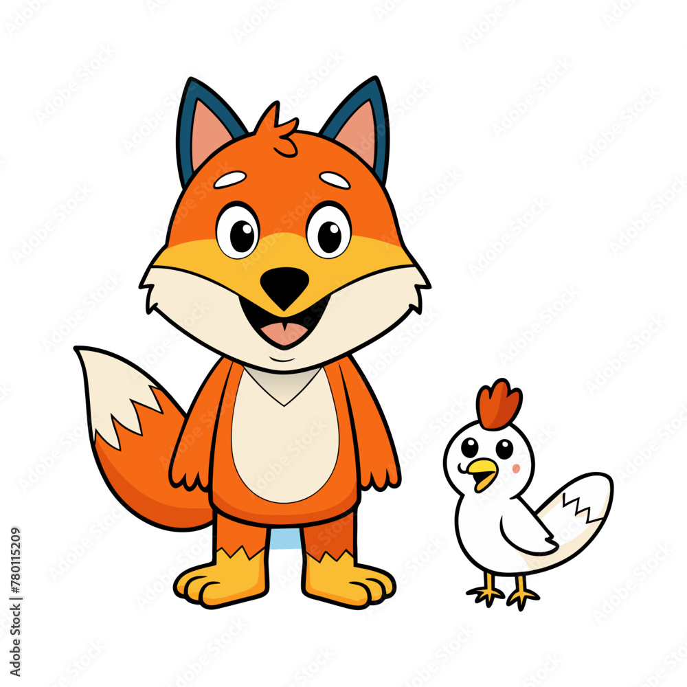 Obraz premium A cute fox with a chicken 