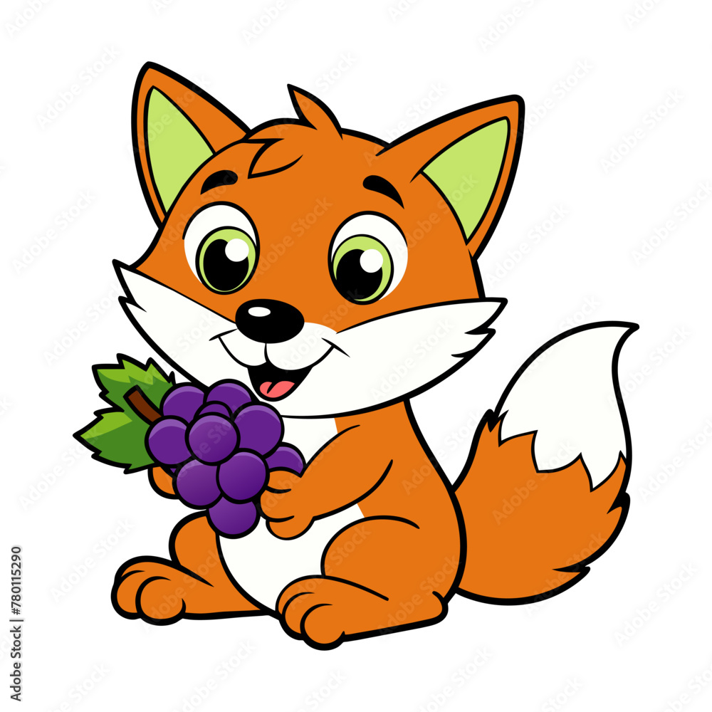 Fototapeta premium Cute fox with grapes 