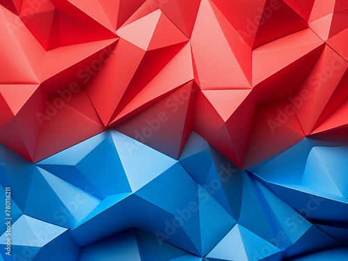 Abstract background transitions from blue to red with paper poly design photo