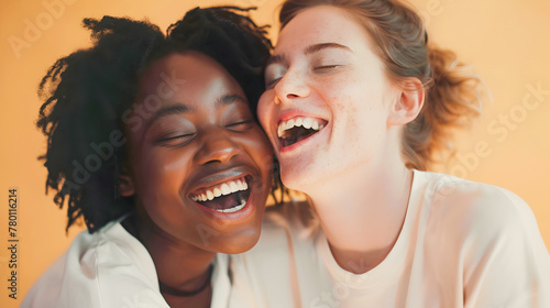 Two Women Laughing Together in a Vibrant Pop Art Style photo
