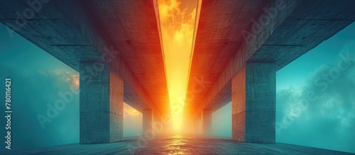 Construction of bridge over motorway against blue sky