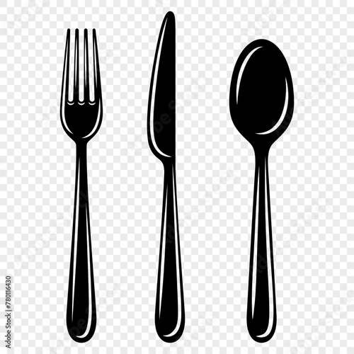 Vector Flat Fork, Knife and Spoon Icon Set, Cutlery, Isolated on White Background
