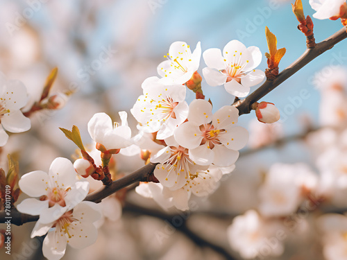 Delicate white apricot blossoms in soft focus