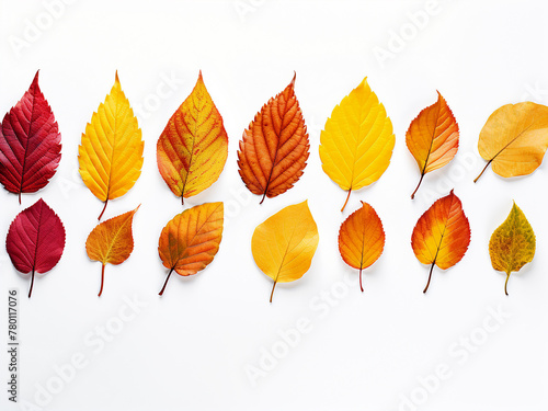 Colorful autumn leaves on white background, perfect for text