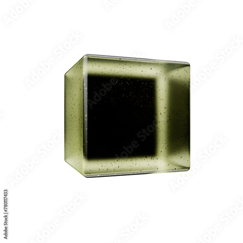 Glass cube with golden inclusions