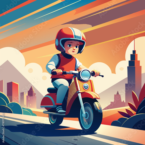 girl in helmet riding scooter vector illustration