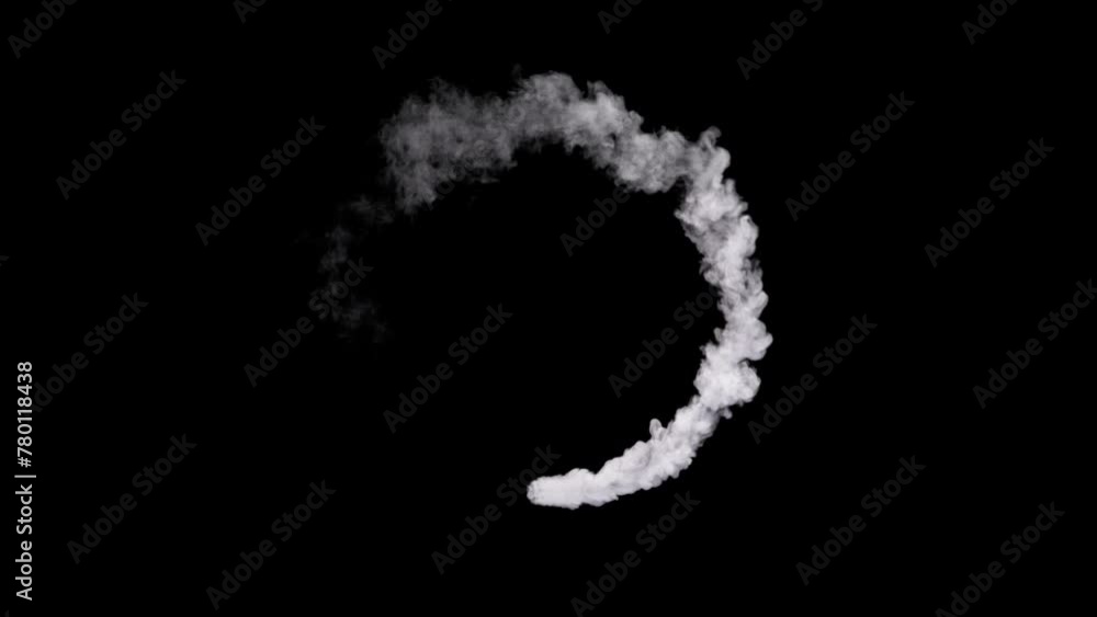 Smoke comet animation. Realistic 3d render simulation. Circle shape smoky motion element on black background. Isolated steam ring footage for compositing. Smoke comet animation. Realistic 3d render simulation. Circle shape smoky motion element on black background. Isolated steam ring footage for compositing.