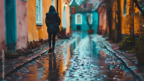 Alleyway Ambiance: A Lone Figure Strolls Through an Urban Alley, Immersed in the Echoes of the Cityscape