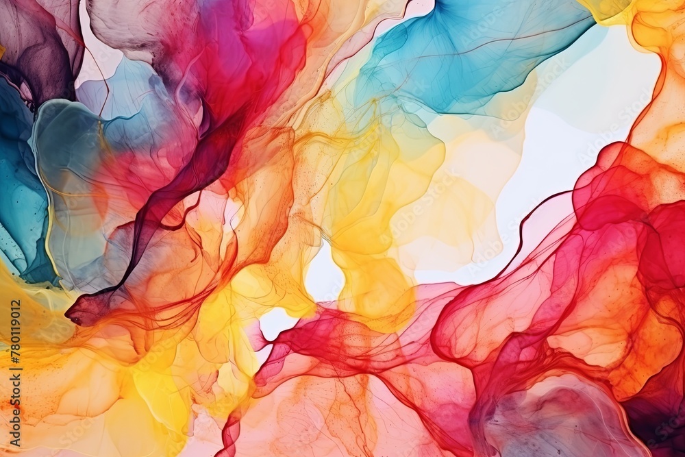 A vibrant display of alcohol ink flows freely across the canvas, creating an abstract masterpiece